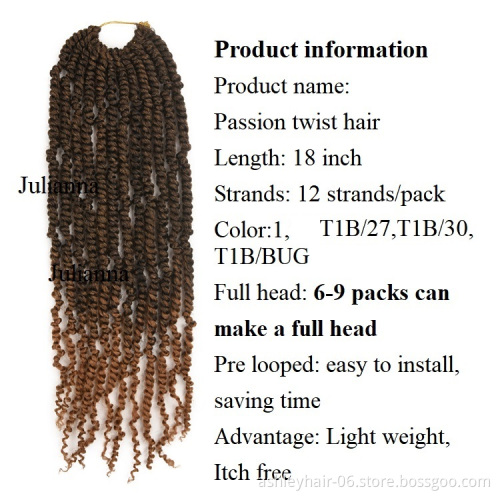 Julianna Pre Stretched Ombre Braiding Wholesale Bomb New Passion Spring Twist Synthetic Crochet Braid Hair